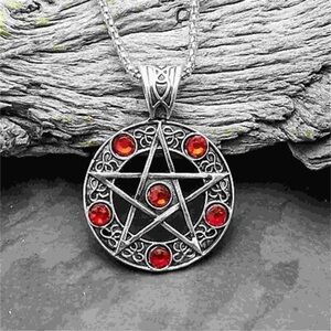 Celtic Red Crystal Pentacle Necklace Pentagram Pendant with chain